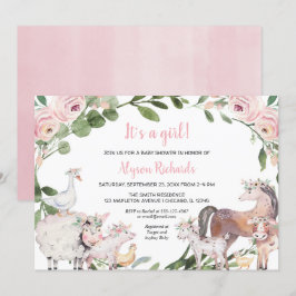 Convites Chá de fraldas de menina floral de aquarela