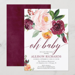 Convites chá de fraldas de menina floral rústica