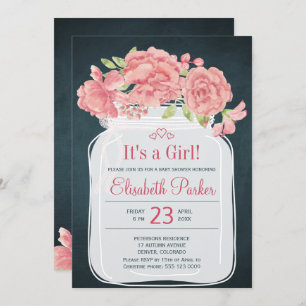 Convites Chá de fraldas de menina marinho de pedras rosa-ro