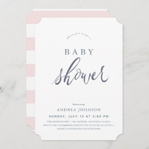 Convites Chá de fraldas de Menina Rosa Elegante Minimalista