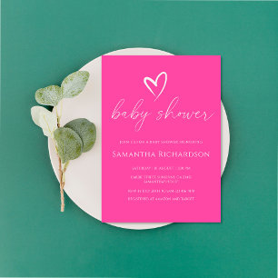 Convites Chá de fraldas de Menina Rosa Simples Minimalista