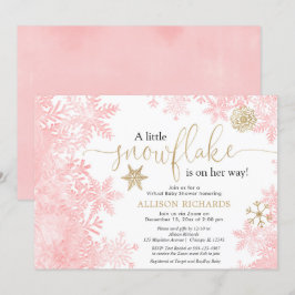 Convites chá de fraldas de menina virtual com floco de neve