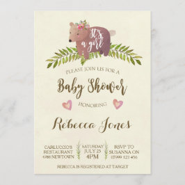 Convites chá de fraldas de menina Woodland é uma menina