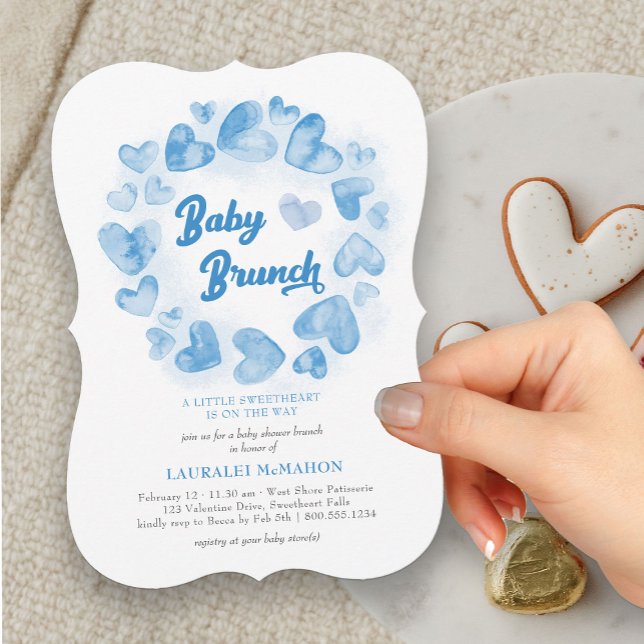 Convites Chá de fraldas de Menino Brunch Namorados Heart Bo (Baby Brunch Blue Heart Baby Shower Invitation)