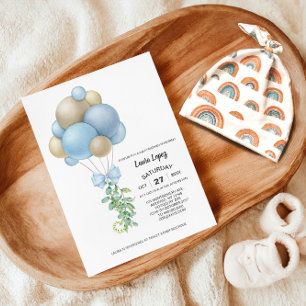 Convites Chá de fraldas de Menino de Balões Azuis Minimalis
