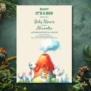 Convites Chá de fraldas de Menino Dinossauro Chic Greenery