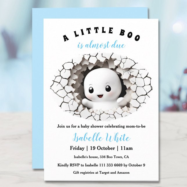 Convites Chá de fraldas de Menino do Dia das Bruxas Pequena (Little Boo Peeking Halloween Boy Baby Shower Invitation)