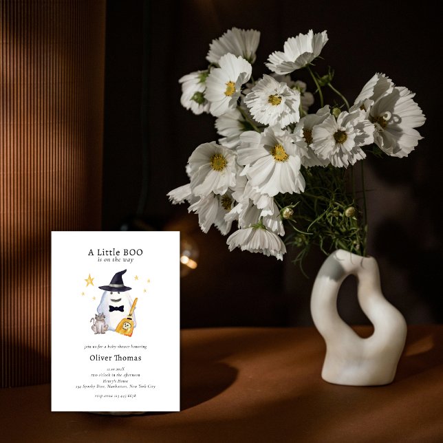 Convites Chá de fraldas de Menino Fantasma de Boo Bonito (Cute Little Boo Ghost Hollaween Boy Baby Shower Invitation)