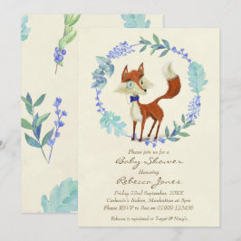 Convites chá de fraldas de menino madeira raposa azul