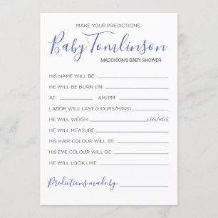 Convites Chá de fraldas De Menino Predição Adivinha Cart