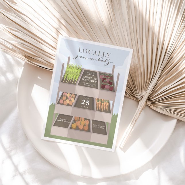 Convites Chá de fraldas De Mercado De Agricultores Cultivad (100% Organic! Locally Grown Baby Physical Invitation Preview)