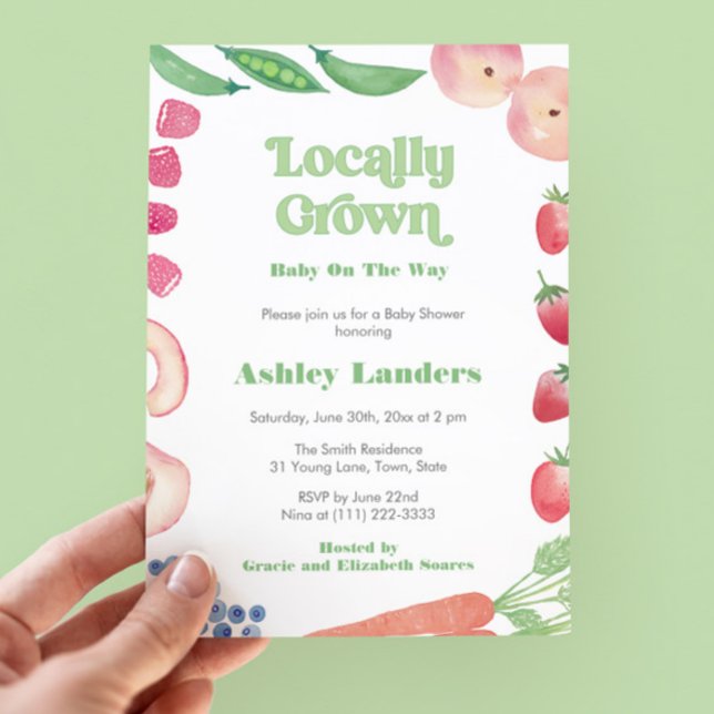Convites Chá de fraldas De Mercado De Agricultores Cultivad (Fresh and colorful original watercolor Locally Grown Gender Neutral Baby Shower party invitation)