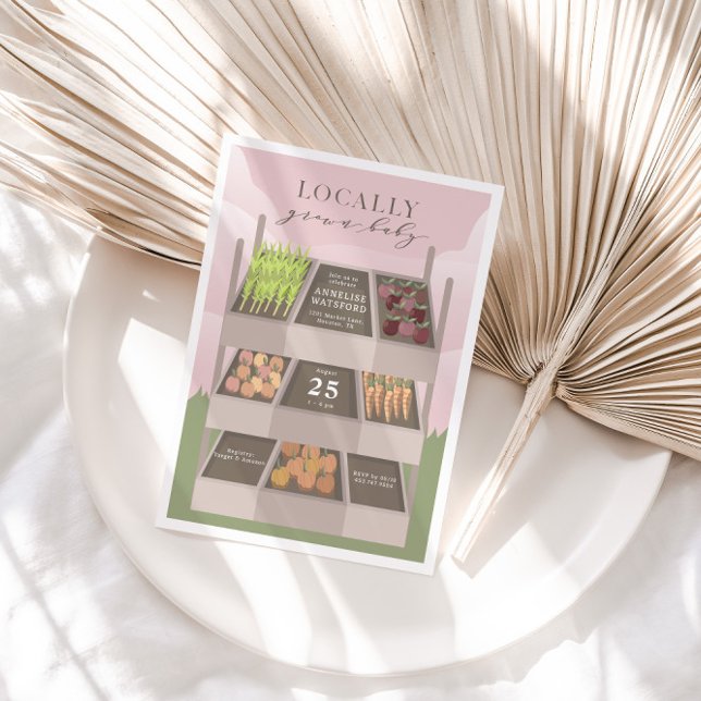 Convites Chá de fraldas De Mercado De Agricultores Rosa Cul (100% Organic, Locally Grown Baby! Physical invitation preview)