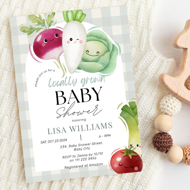 Convites Chá de fraldas de mercado do criador de bebês em c (Locally Grown Baby Cute Farmers Market Baby Shower Invitation)
