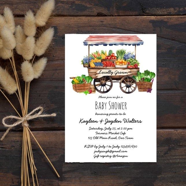 Convites Chá de fraldas de mercado dos agricultores de orig (Locally grown farmers fresh produce market baby shower invitation editable template instant download)