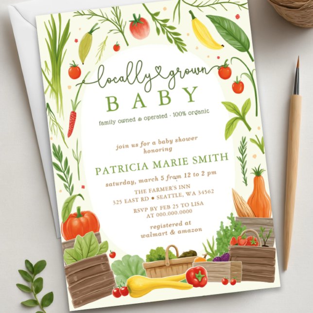 Convites Chá de fraldas De Mercado Para Criadores De Bebês  (Locally Grown Baby Farmers Market Baby Shower Invitation)