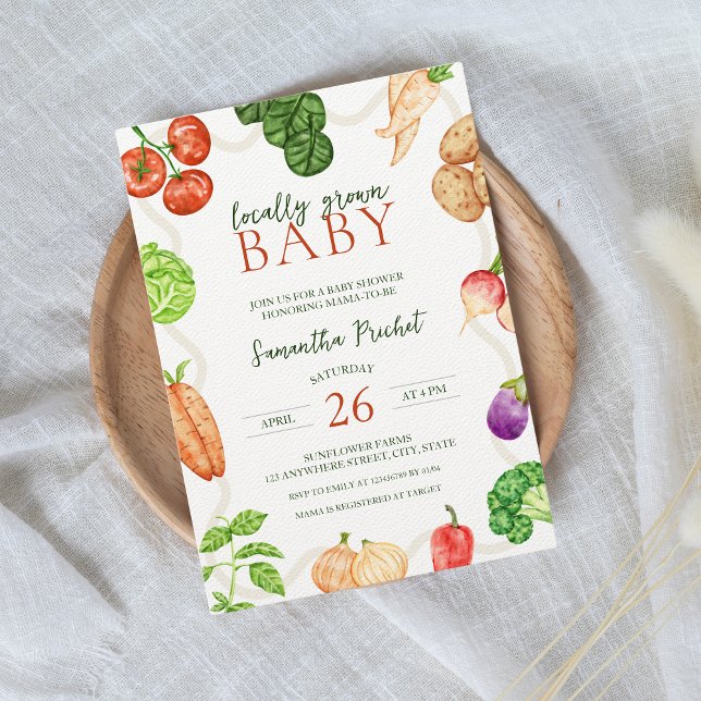 Convites Chá de fraldas De Mercado Russo De Agricultores Cu (Locally Grown Baby Shower Invitation)