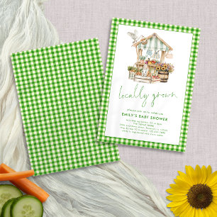 Convites Chá de fraldas de Mercado Verde Gingham Localmente