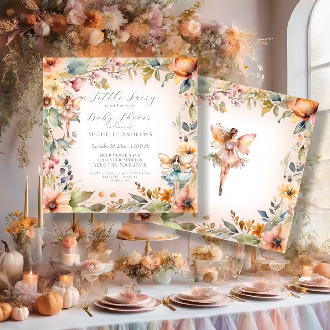 Convites Chá de fraldas de moça rosa-rosa com queda de fada (Criador carregado)
