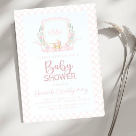 Convites Chá de fraldas de Monograma de Carruagem Bebê Rosa