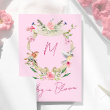 Chá de fraldas de Monograma Rosa Cor de Água Flora