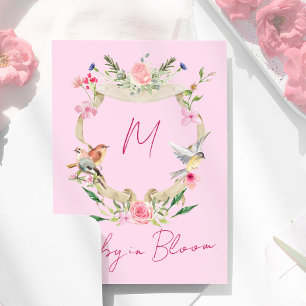 Convites Chá de fraldas de Monograma Rosa Cor de Água Flora