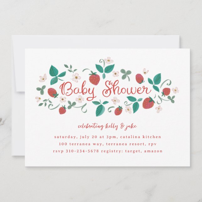 Convites Chá de fraldas de Morango (Frente)