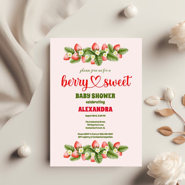 Convites Chá de fraldas de morango | Berry Sweet (Criador carregado)