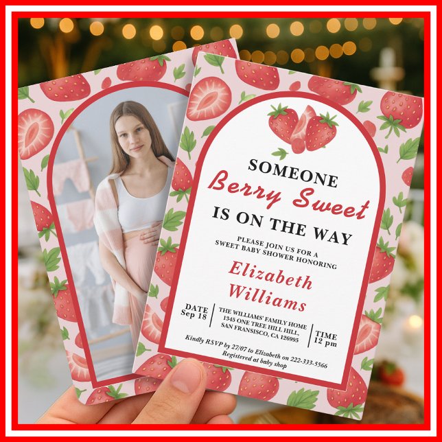 Convites Chá de fraldas de morango Berry Sweet | FOTO (Criador carregado)