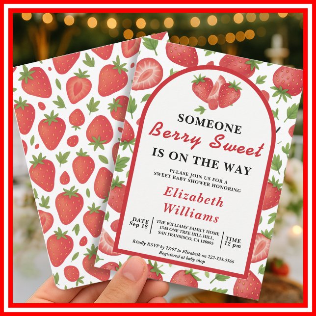 Convites Chá de fraldas de morango Berry Sweet | mirtilo (Criador carregado)