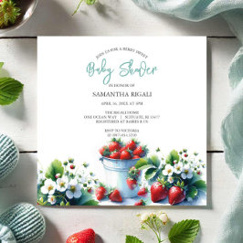 Convites Chá de fraldas de Morango com Cor de Água Cura