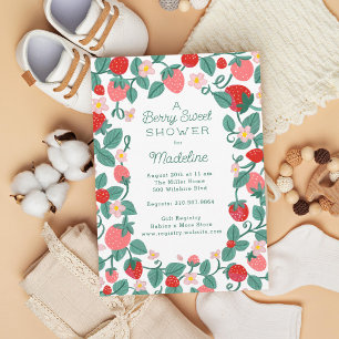 Convites Chá de fraldas de morango doce ilustrado