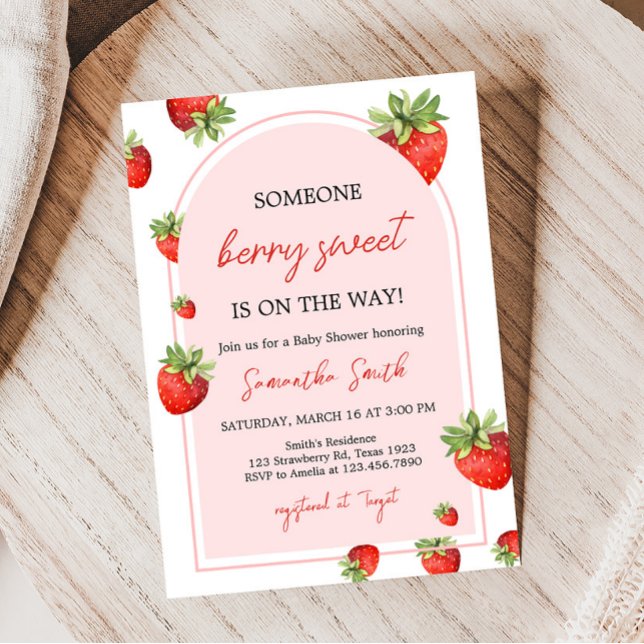 Convites Chá de fraldas de Morango Vermelho (Boho Berry Sweet Baby Shower Invitation)