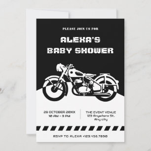 Convites Chá de fraldas de motocicleta preto-e-branco cláss