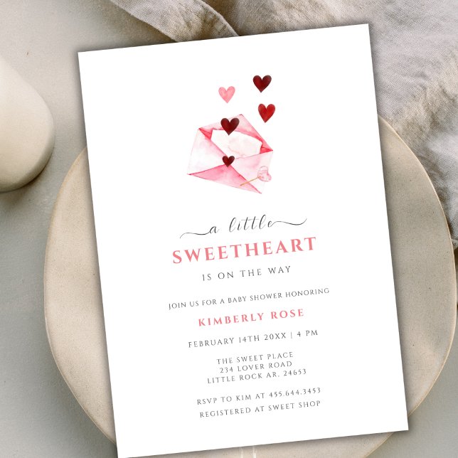 Convites Chá de fraldas de Namorados de Swetheart Watercolo (Watercolor Sweetheart Valentines Baby Shower Invitation)
