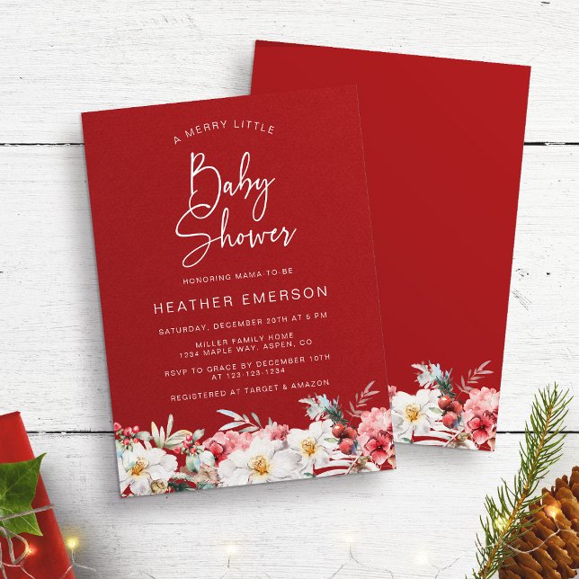 Convites Chá de fraldas de Natal (Rustic Boho Chic Watercolor Botanical Berries A Merry Little Baby Shower Invitations)