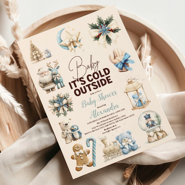Convites Chá de fraldas de Natal azul de inverno (Criador carregado)