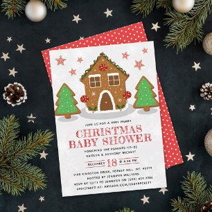 Convites Chá de fraldas de Natal da Casa de Pão Gingerpão