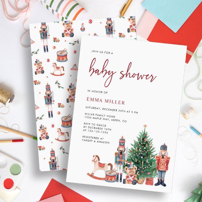 Convites Chá de fraldas de Natal de Férias (Nutcracker Baby Shower Invitation by Painted Paperie)