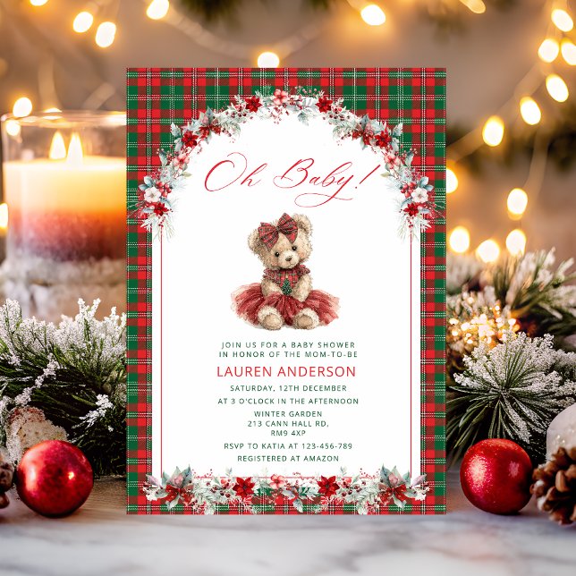 Convites Chá de fraldas de Natal do Bear Teddy Bear (Criador carregado)