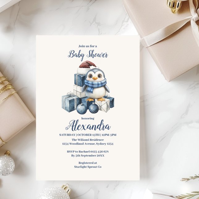 Convites Chá de fraldas de Natal do Pinguim Azul (Criador carregado)