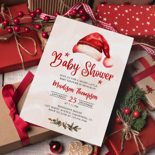 Convites Chá de fraldas de Natal do Santa Hat