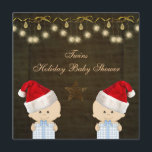 Convites Chá de fraldas de Natal dos Twin Boys<br><div class="desc">Bonito ouro clássico e Chá de fraldas de Natal de gêmeos marrons convida bebês bonitinhos com chapéus e presentes de Papai Noel, uma estrela de ouro bonito, adornos de faísca elegantes pendurados e arcos em um lindo fundo marrom. Música, diversão, na moda, convites festivos modernos com um sentimento romântico de...</div>