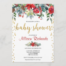 Chá de fraldas de Natal floral de ouro vermelho el