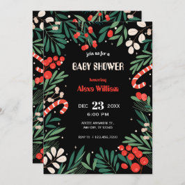 Convites Chá de fraldas de natal floral preto