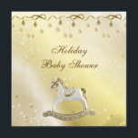 Convites Chá de fraldas de Natal Neutro do Cavalo de Pedra<br><div class="desc">Um belo Chá de fraldas de Natal com ouro neutro e elegante convida com um elegante cavalo de balanço branco e ouro, bonito brilho com ornamentos e arcos pendurados em ouro num fundo glamouroso e belo de gradiente de ouro com estrelas cintilantes. Chic, na moda, convites festivos modernos com um...</div>