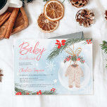 Convites Chá de fraldas de Natal no gelo da neve do inverno<br><div class="desc">Querida, está frio lá fora! Ilustração moderna de inverno de Natal com flores vermelhas, ramos de pinheiros verdes, conchas e neve com um ornamento de bola de vidro de Natal com roupas de bebê neutras em termos de gênero e chá de fraldas moderno de roteiro com uma tipografia caligráfica moderna...</div>
