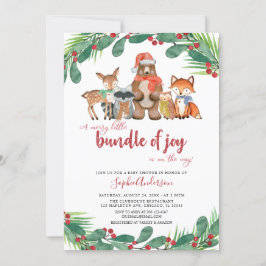 Convites Chá de fraldas de Natal para Animais da Floresta d