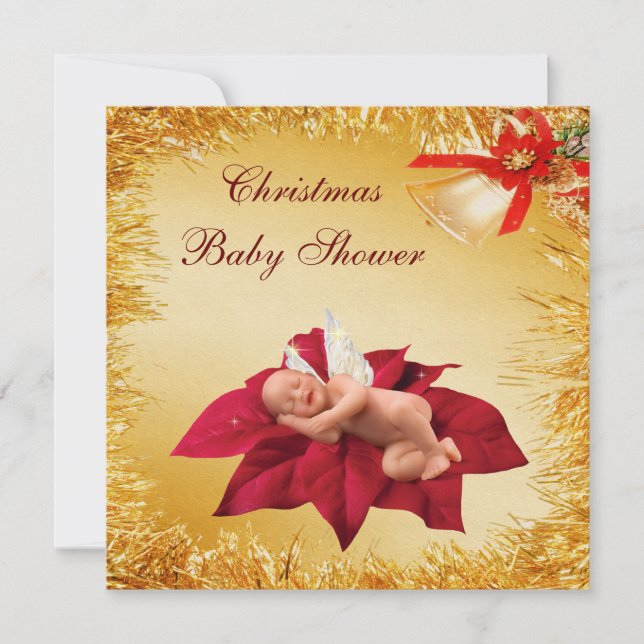 Convites Chá de fraldas de Natal, Poinsettia e Tinsel (Frente)