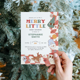 Convites Chá de fraldas de Natal Retro Groovy